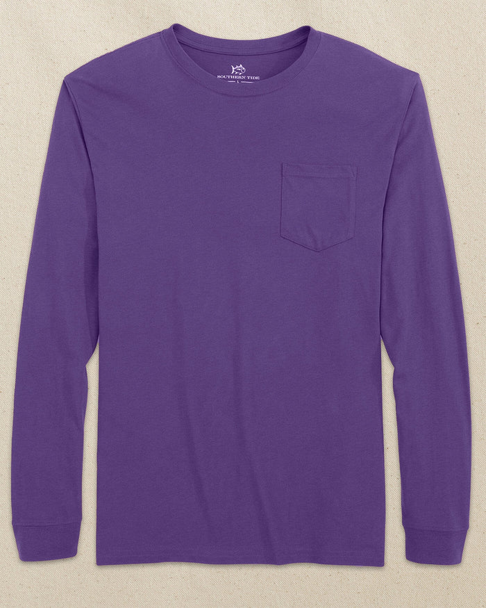 The front view of the Southern Tide Classic Long Sleeve Pocket T-Shirt in Regal Purple by Southern Tide - Regal Purple