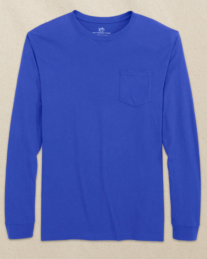 The front view of the Southern Tide Classic Long Sleeve Pocket T-Shirt in University Blue by Southern Tide - University Blue
