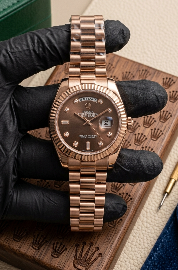 Classic Rose Gold  dial Men's Watch | Premium Stainless Steel Wrist Watch with Day Date & Time Display