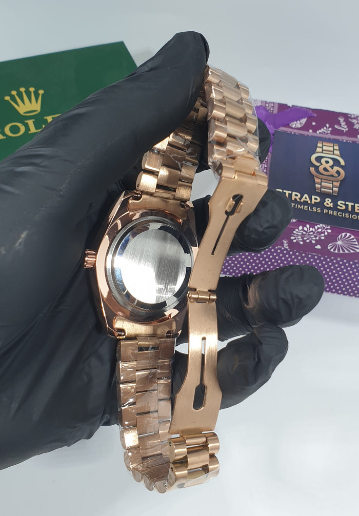 Classic Rose Gold  dial Men's Watch | Premium Stainless Steel Wrist Watch with Day Date & Time Display