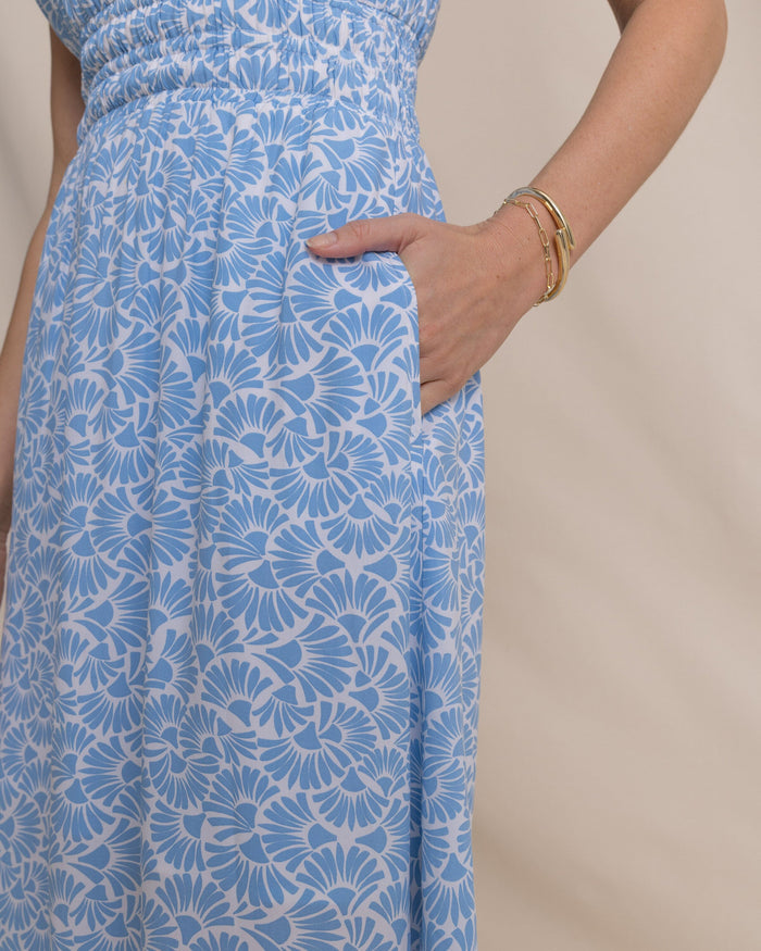 The detail view of the Southern Tide Clementine Flutter Sleeve Midi Dress by Southern Tide - Ocean Channel