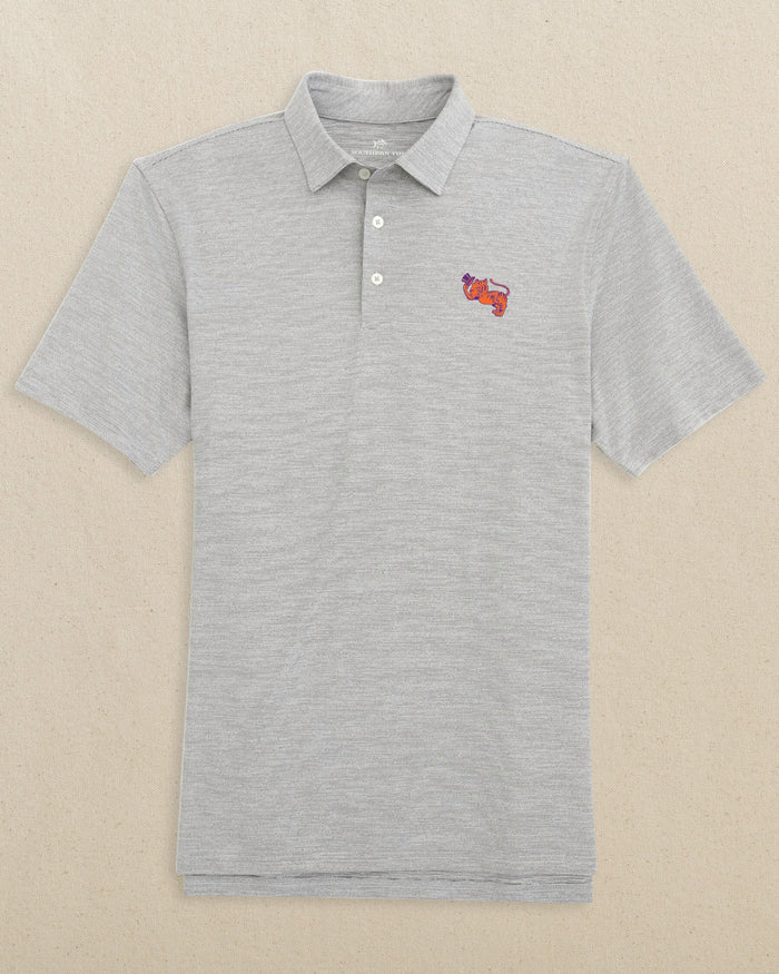 The front view of the Southern Tide Clemson Gentleman Tiger Driver Spacedye Polo by Southern Tide - Black