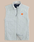 The front view of the Southern Tide Clemson Tigers Tide Abercorn Vest by Southern Tide - Gravel Grey