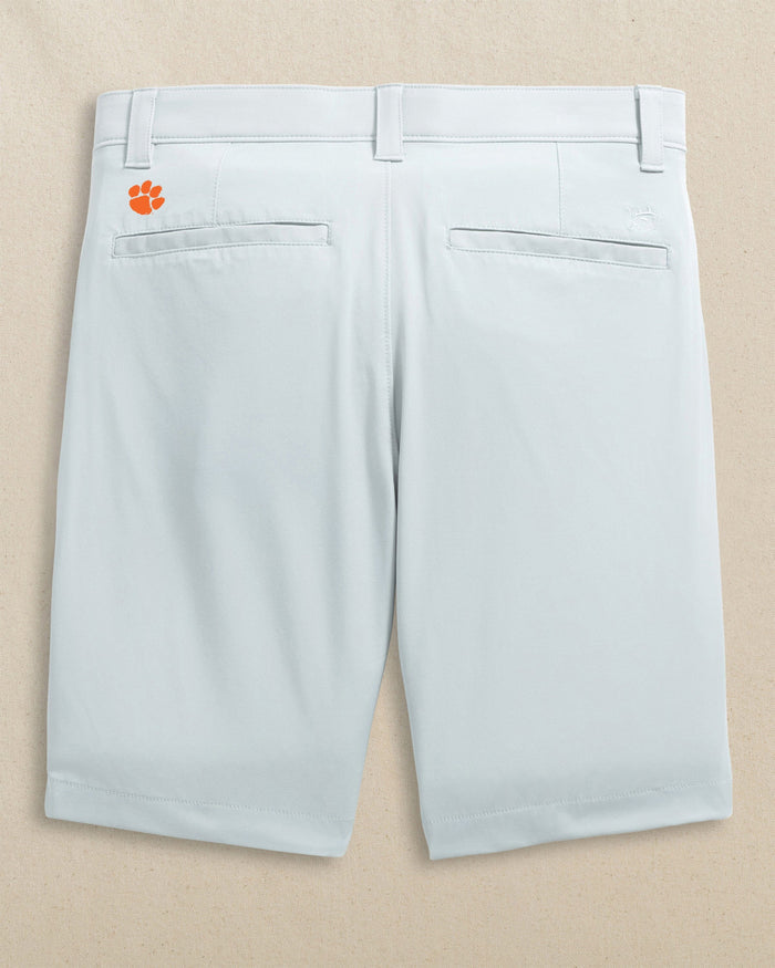 The back view of the Southern Tide Clemson Tigers Birdie 8" Coastal Breeze® Performance Short by Southern Tide - Seagull Grey