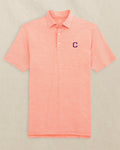 The front view of the Southern Tide Clemson Tigers Block C Driver Spacedye Polo by Southern Tide - Endzone Orange