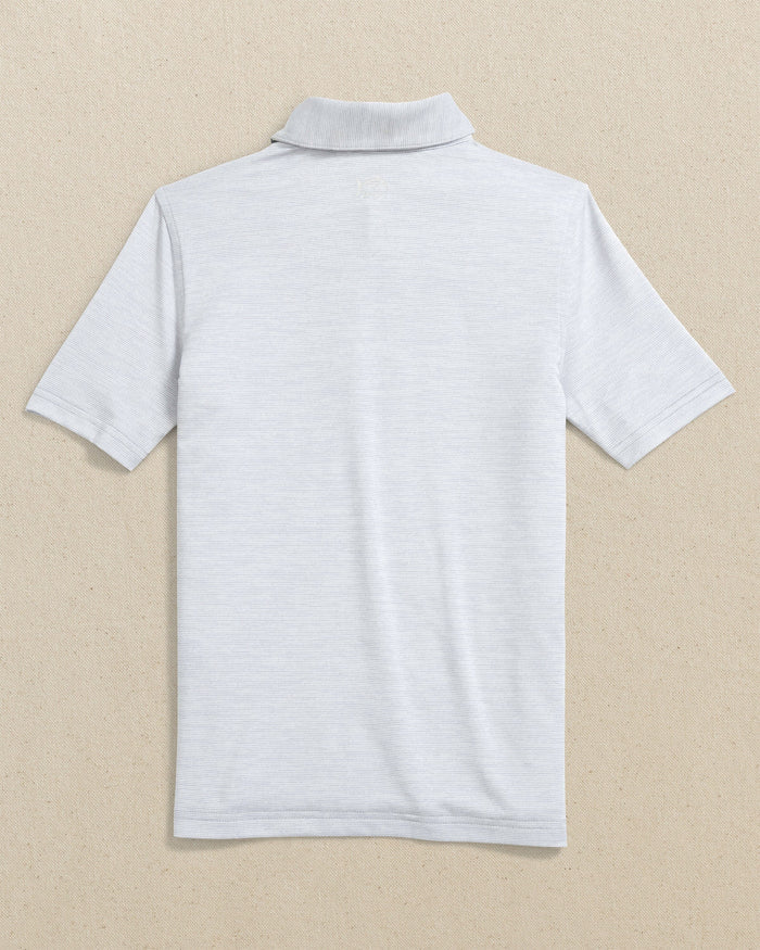 The back view of the Southern Tide Clemson Tigers Boys Driver Spacedye Polo Shirt by Southern Tide - Slate Grey