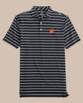 The front view of the Southern Tide Clemson Tigers brrr°®-eeze Desmond Stripe Polo by Southern Tide - Black