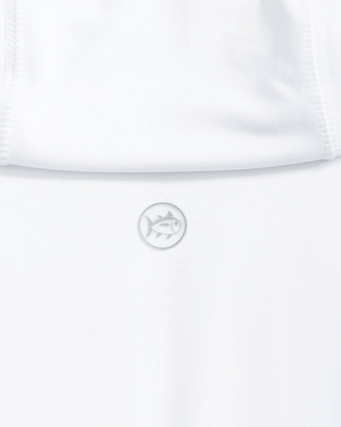 The detail view of the Southern Tide Clemson Tigers brrr°®-illiant Performance Hoodie by Southern Tide - Classic White
