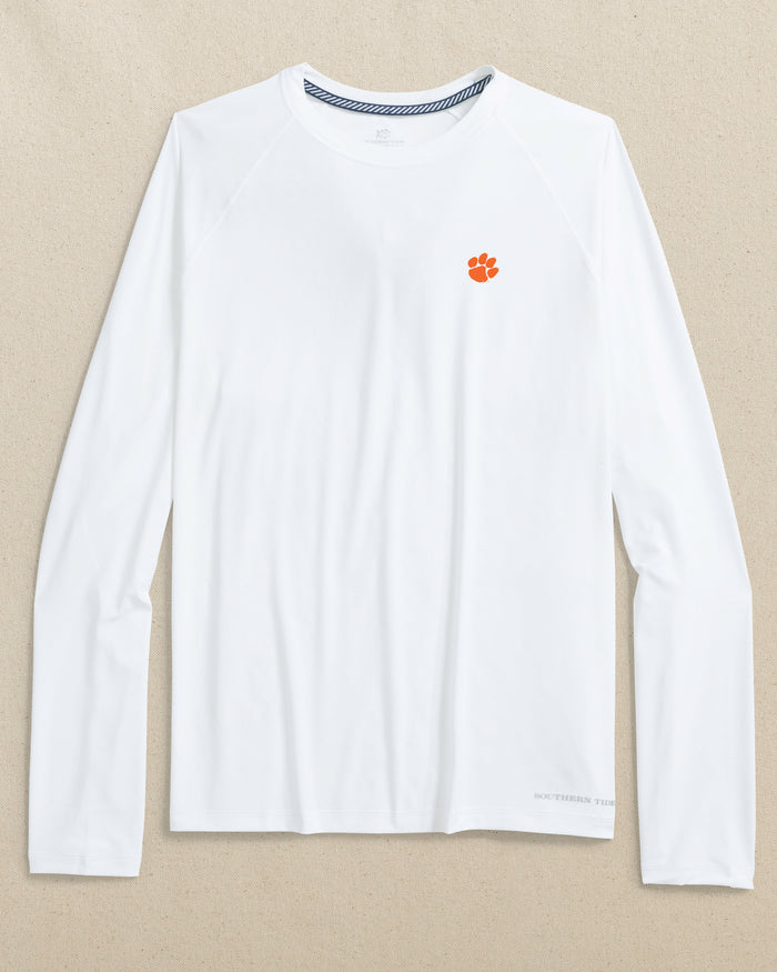 The front view of the Southern Tide Clemson Tigers brrr°®-illiant Performance Long Sleeve T-Shirt by Southern Tide - Classic White