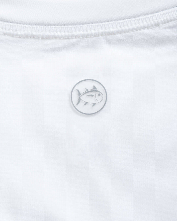The detail view of the Southern Tide Clemson Tigers brrr°®-illiant Performance Long Sleeve T-Shirt by Southern Tide - Classic White