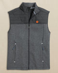 The front view of the Southern Tide Clemson Tigers Coligny Quilted Vest by Southern Tide - Caviar Black