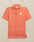 The front view of the Southern Tide Clemson Tigers Driver Dunes Edge Plaid Polo by Southern Tide - Endzone Orange