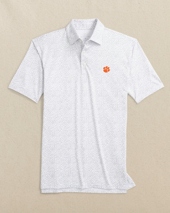 The front view of the Southern Tide Clemson Tigers Driver Gameplay Polo by Southern Tide - Classic White