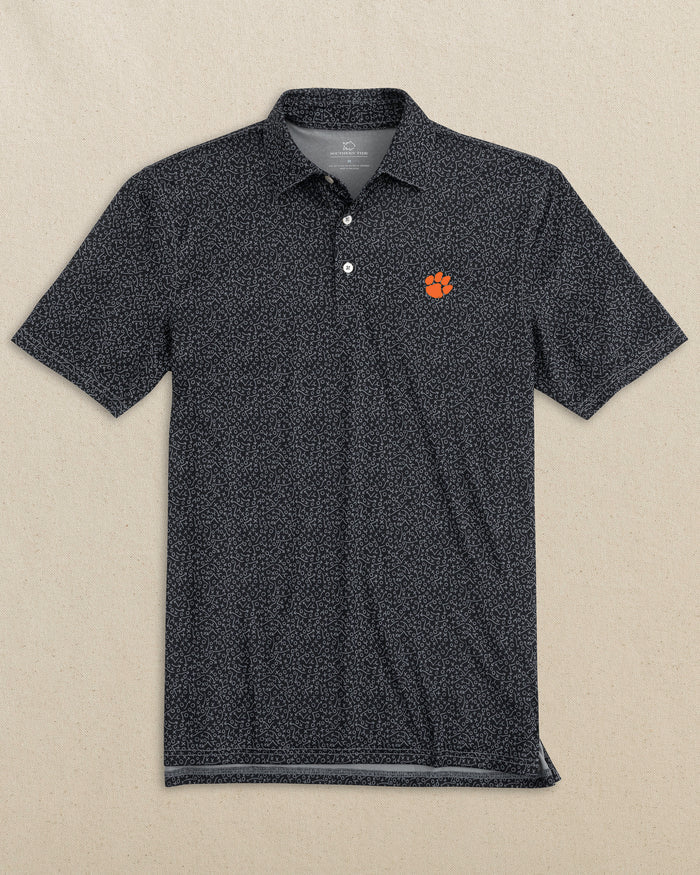 The front view of the Southern Tide Clemson Tigers Driver Gameplay Polo by Southern Tide - Black