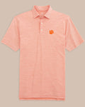 The front view of the Clemson Tigers Driver Spacedye Polo Shirt by Southern Tide - Endzone Orange