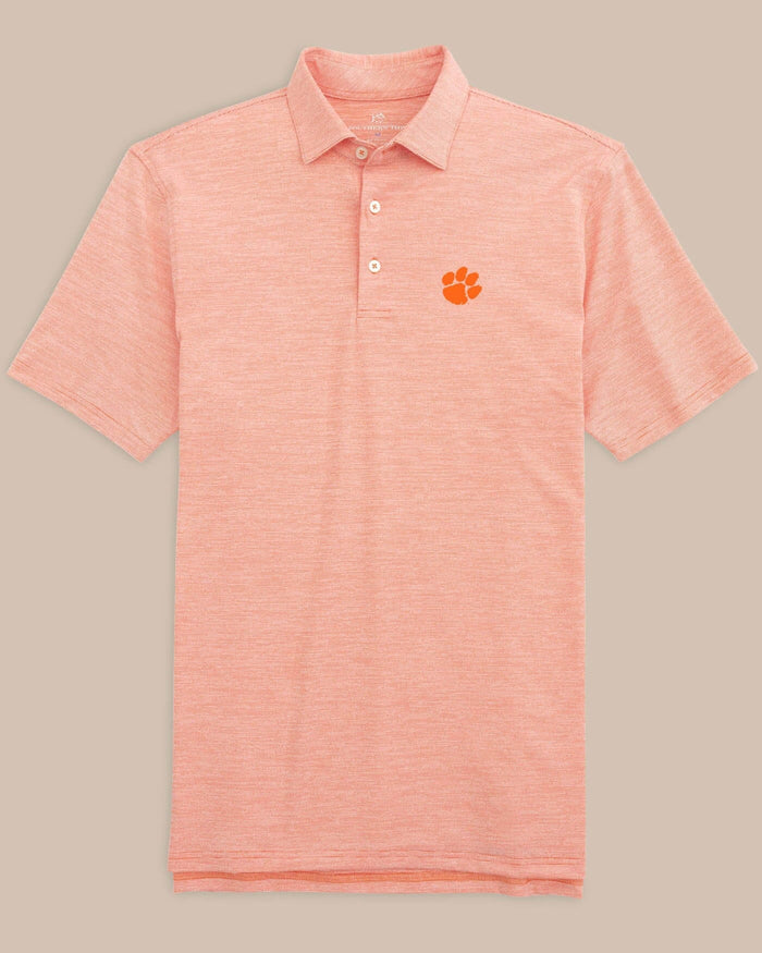 The front view of the Clemson Tigers Driver Spacedye Polo Shirt by Southern Tide - Endzone Orange