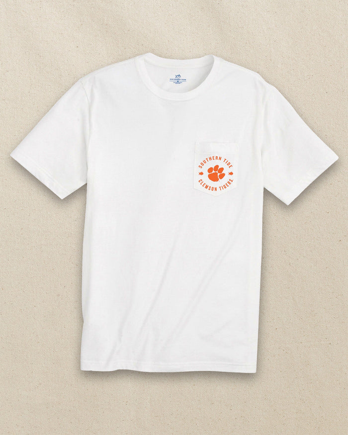 The front view of the Southern Tide Clemson Tigers Game Bound Short Sleeve T-Shirt by Southern Tide - Classic White