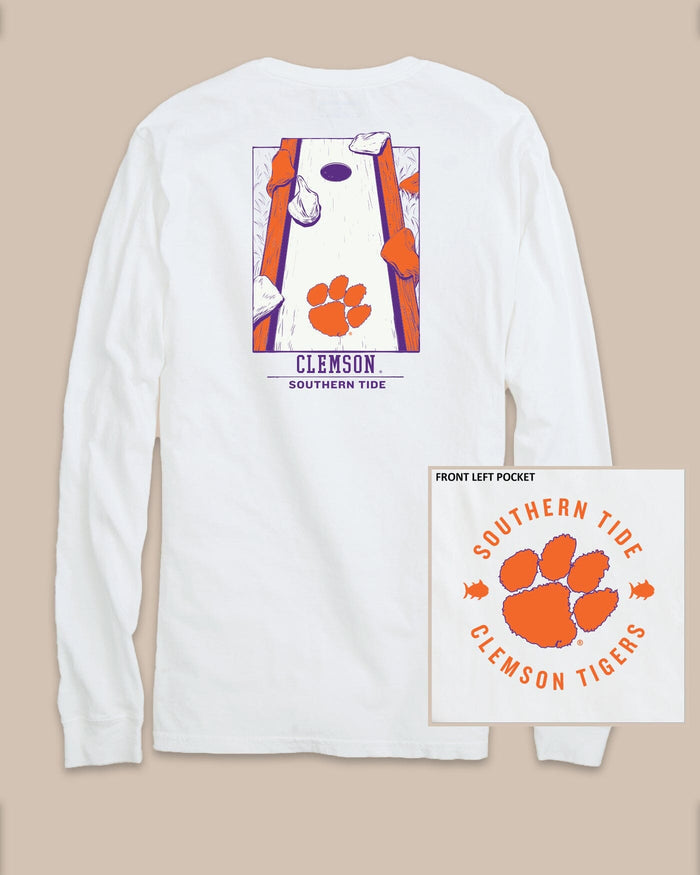 The back view of the Clemson Tigers Gameday Cornhole Board T-Shirt by Southern Tide - Classic White