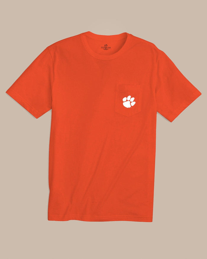 The front view of the Southern Tide Clemson Tigers Gameday Embroidered Short Sleeve T-Shirt by Southern Tide - Endzone Orange