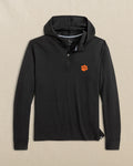 The front view of the Clemson Tigers Scuttle Heather Performance Quarter Zip Hoodie by Southern Tide - Caviar Black