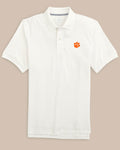The front view of Southern Tide Clemson Tigers Skipjack Polo by Southern Tide - Classic White