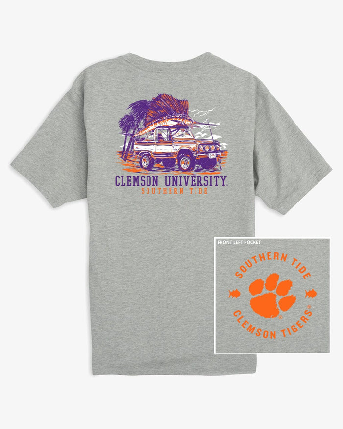 The back view of the Clemson Tigers Trophy Catch Heather T-Shirt by Southern Tide - Heather Grey