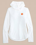 The front view of the Southern Tide Clemson Tigers Linley brrr°®-illiant Performance Hoodie by Southern Tide - Classic White
