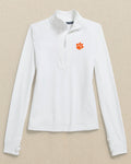 The front view of the Southern Tide Clemson Tigers Women's Runaround Quarter Zip by Southern Tide - Classic White