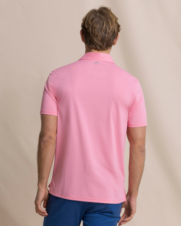 The back view of the Southern Tide Coastal Breeze® Heather Performance Polo by Southern Tide - Heather Sea Pink