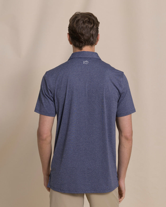 The back view of the Southern Tide Coastal Breeze® Heather Performance Polo by Southern Tide - Heather Nautical Navy