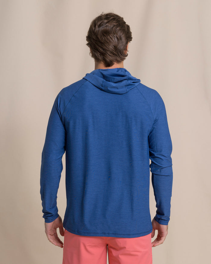 The back view of the Southern Tide Coastal Breeze® Performance Hoodie by Southern Tide - Nautical Blue