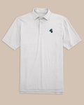 The front view of the Coastal Carolina Chanticleers Driver Spacedye Polo Shirt by Southern Tide - Slate Grey