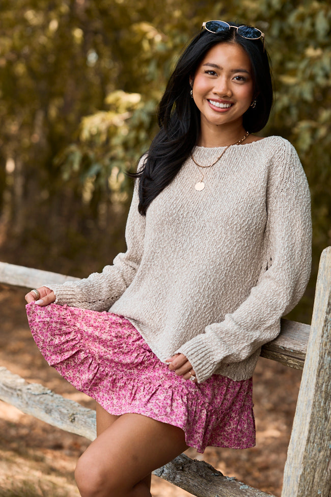 Coastal Chill Beige Boat Neck Sweater