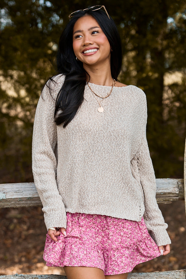 Coastal Chill Beige Boat Neck Sweater