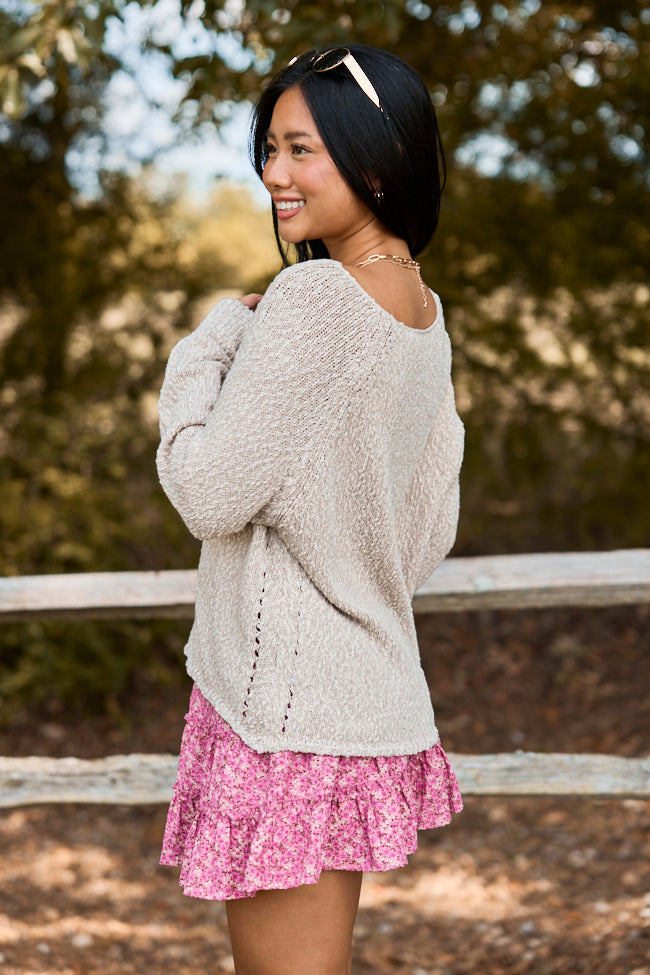 Coastal Chill Beige Boat Neck Sweater