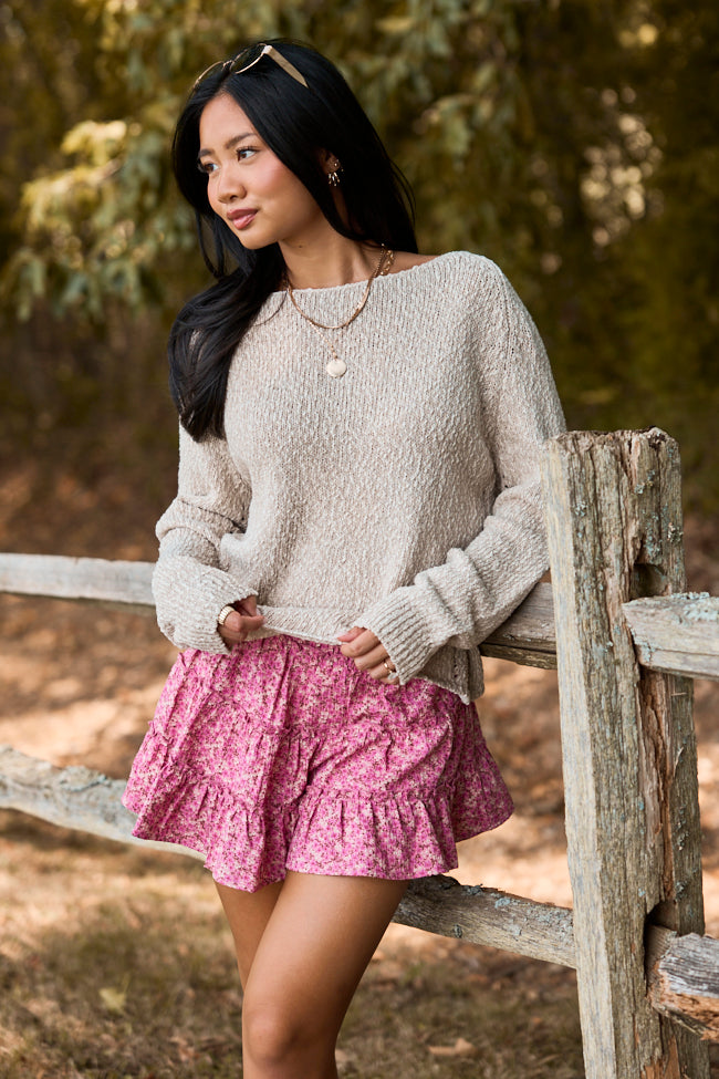 Coastal Chill Beige Boat Neck Sweater