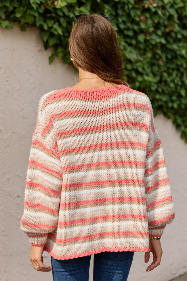 Coastal Cozy Chunky Striped Knit Cardigan