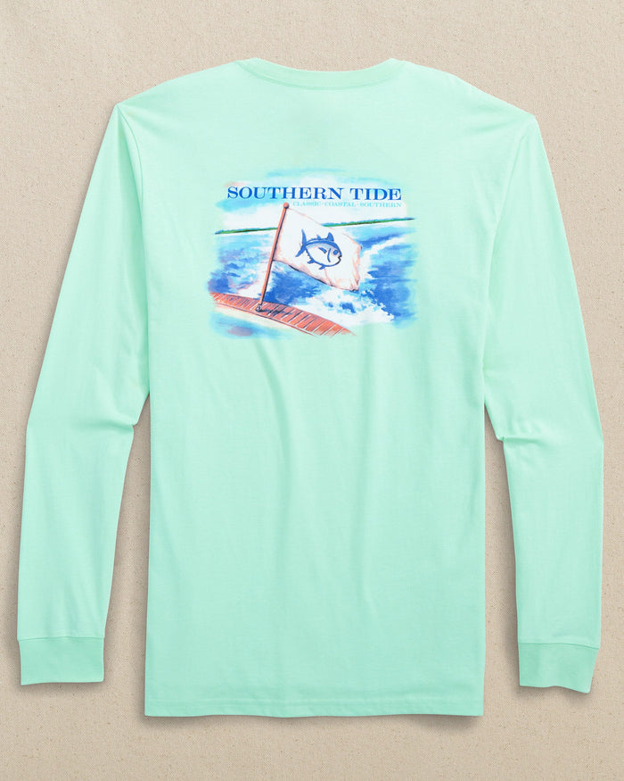 The back view of the Southern Tide Coastal Watercolor Long Sleeve T-Shirt by Southern Tide - Offshore Green