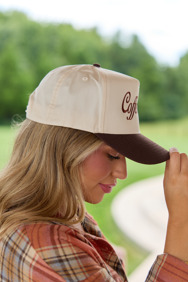 Coffee Club Natural/Brown Embroidered Trucker Hat