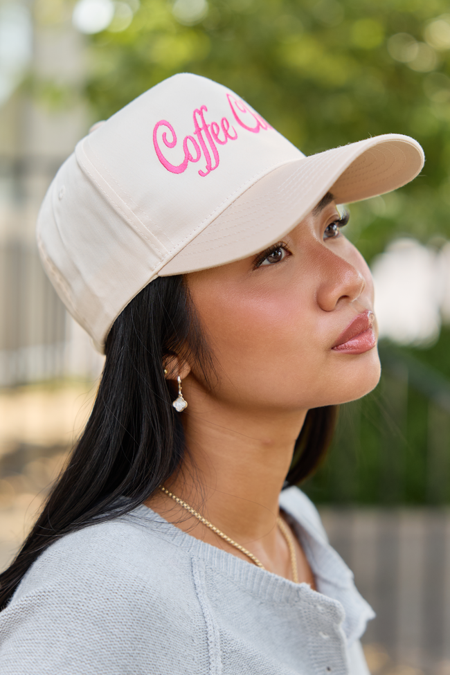 Coffee Club Natural/Khaki Embroidered Trucker Hat