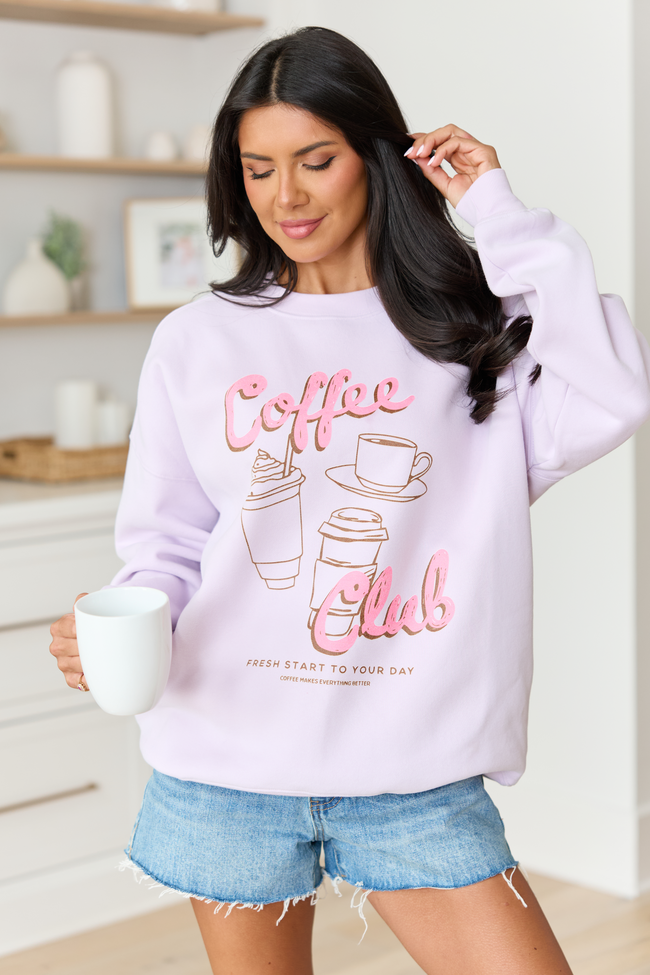 Coffee Club Purple Graphic Sweatshirt FINAL SALE