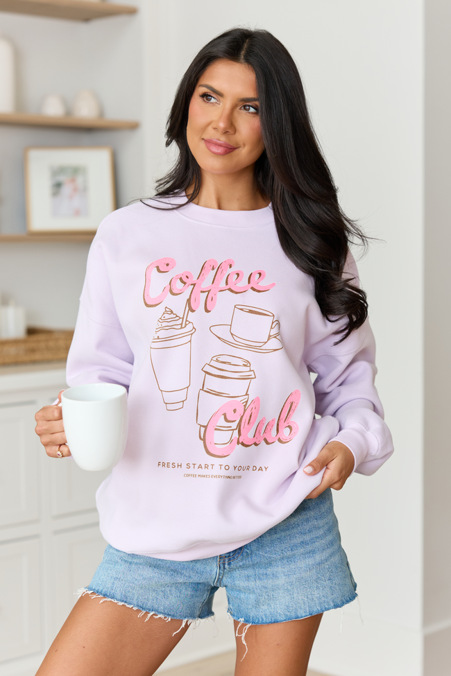 Coffee Club Purple Graphic Sweatshirt FINAL SALE
