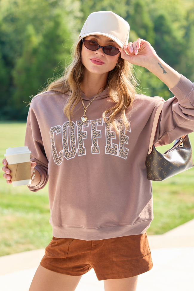 Coffee Leopard Print Mocha Graphic Hoodie