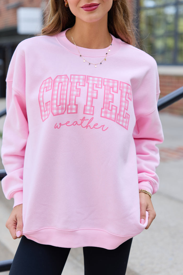 Coffee Weather Light Pink Graphic Sweatshirt