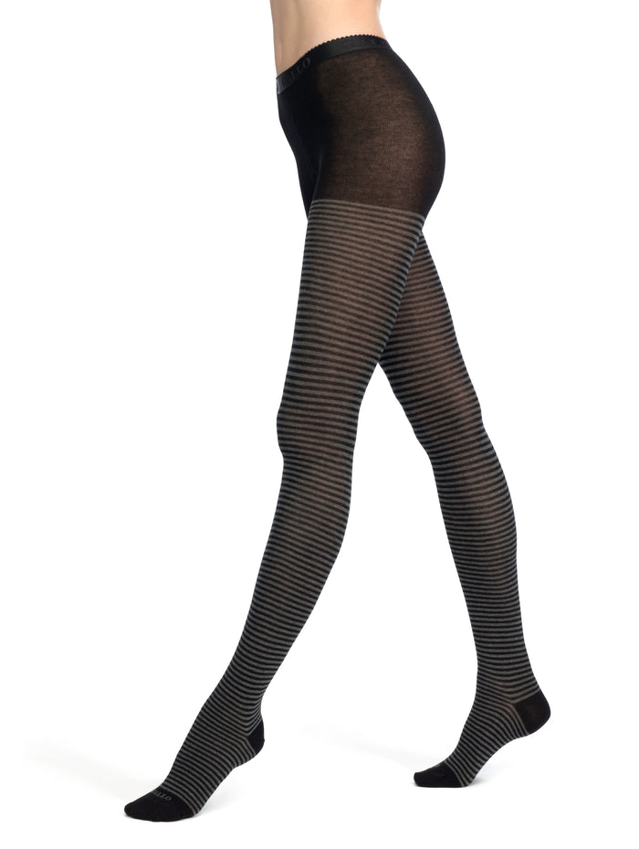 Collant donna cotone nero righe windsor - Gallo 1927 - Official Online Shop