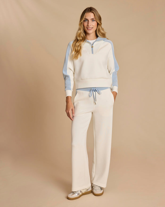 The front view of the Southern Tide Colorblock Lounge Quarter Zip by Southern Tide - Star White