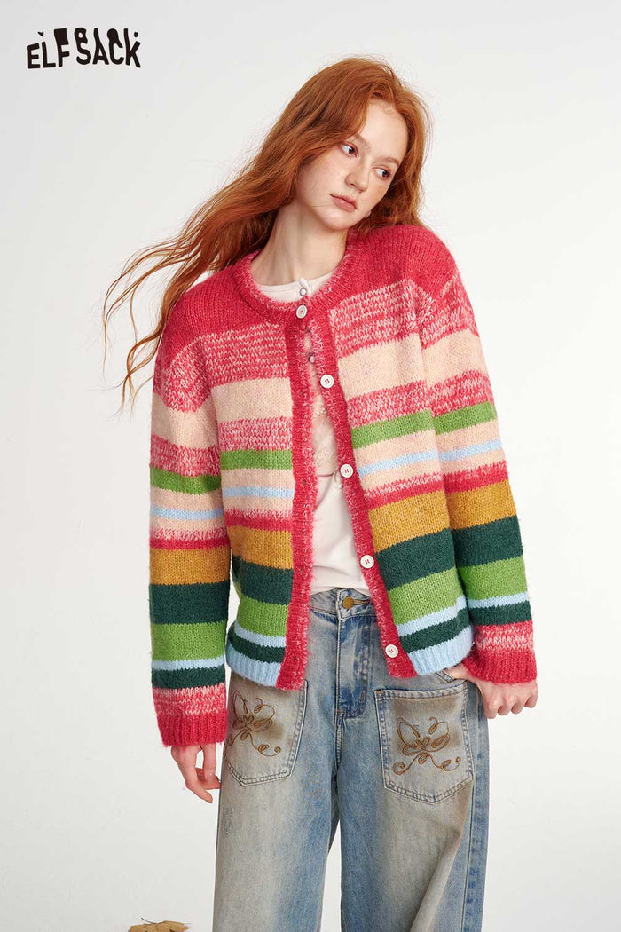 Colorful Striped Casual Cardigan