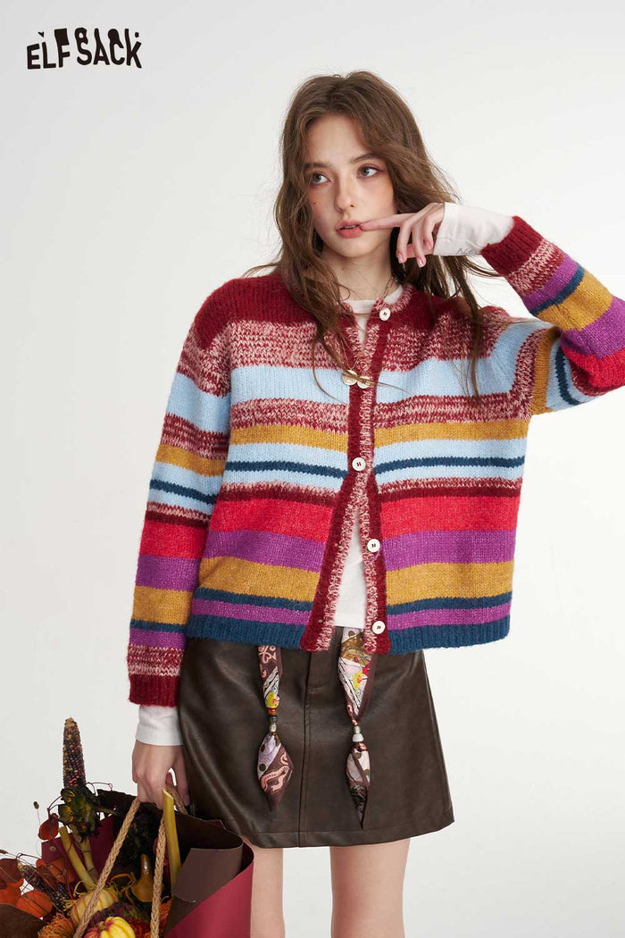 Colorful Striped Casual Cardigan
