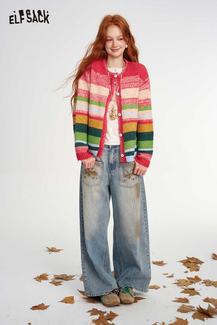 Colorful Striped Casual Cardigan