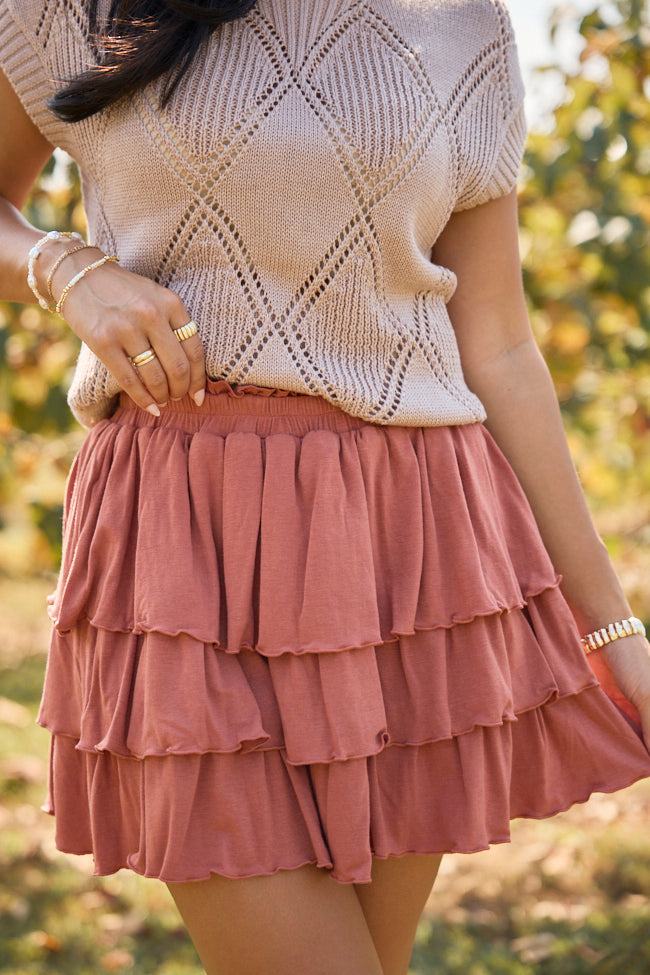 Come Along Rust Ruffled Tiered Mini Skort